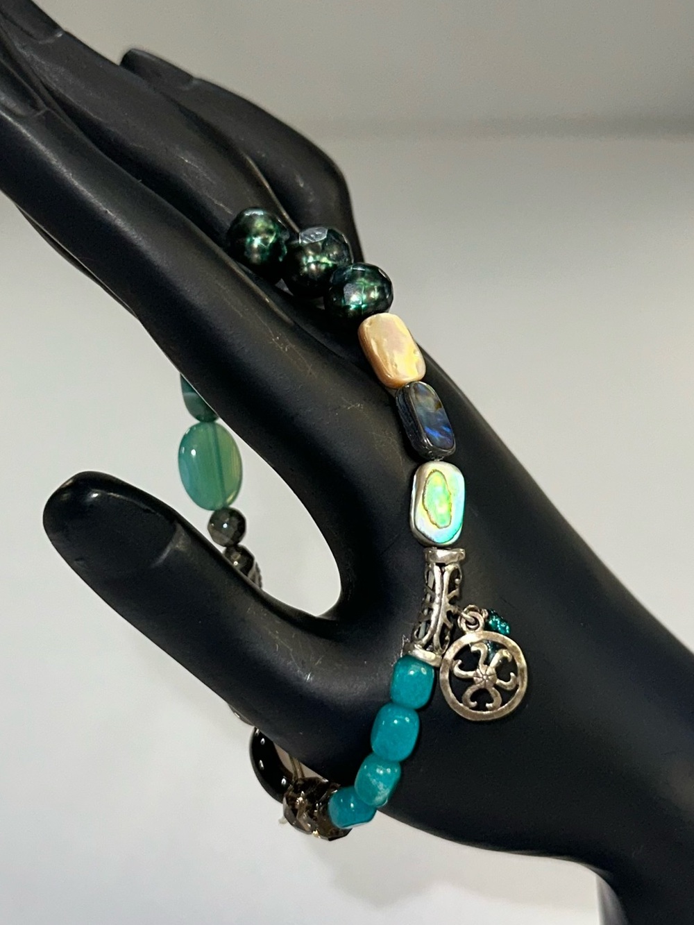 Silpada Sterling Silver Multi-Stone Stretch Bracelet Retired 18.6g Vintage
